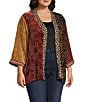 John Mark Plus Size Mix Burnout Rhinestone Detail Open Front 3/4 Sleeve Kimono, Color:Multi - Image 3