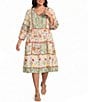 John Mark Plus Size Mixed Floral V-Neck 3/4 Sleeve Shift Dress - Image 1