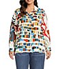 John Mark Plus Size Multi Color Abstract Wire Collar Long Roll-Tab Sleeve Button Front Shirt - Image 1
