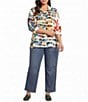 John Mark Plus Size Multi Color Abstract Wire Collar Long Roll-Tab Sleeve Button Front Shirt - Image 3
