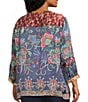 John Mark Plus Size Multi Mixed Floral Button Up Y-Neck 3/4 Sleeve Tunic, Color:Floral Multi - Image 4