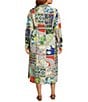 John Mark Plus Size Multi Oriental Patch Print Mandarin Collar Long Sleeve Button-Front Belted Shirt Dress - Image 2