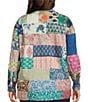John Mark Plus Size Multi Print Patched Point Collar Long Roll-Tab Sleeve Button Front Tunic - Image 2