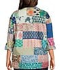 John Mark Plus Size Multi Print Patched Point Collar Long Roll-Tab Sleeve Button Front Tunic - Image 3