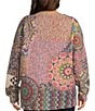 John Mark Plus Size Patchwork Print Crew Neck Long Sleeve Knit Sweater, Color:Multi - Image 2