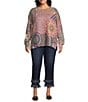 John Mark Plus Size Patchwork Print Crew Neck Long Sleeve Knit Sweater, Color:Multi - Image 5