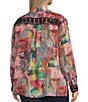 John Mark Plus Size Patchwork Print Point Collar Long Sleeve Button-Front Blouse, Color:Multi Pink - Image 4