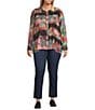John Mark Plus Size Patchwork Print Point Collar Long Sleeve Button-Front Blouse, Color:Multi Pink - Image 5