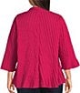 John Mark Plus Size Pleated Solid Wire Collar 3/4 Sleeve Button Front Shirt, Color:Magenta - Image 2