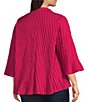 John Mark Plus Size Pleated Solid Wire Collar 3/4 Sleeve Button Front Shirt, Color:Magenta - Image 4