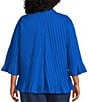 John Mark Plus Size Pleated Solid Wire Collar 3/4 Sleeve Button Front Shirt, Color:Royal - Image 2