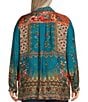 John Mark Plus Size Printed Point Collar 3/4 Roll-Tab Sleeve Button-Front Tunic, Color:Teal Print - Image 2