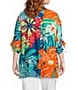 John Mark Plus Size Printed Wire Collar 3/4 Cinch Tie Sleeve Button Front Tunic, Color:Multi - Image 2