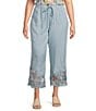 Color:Chambray - Image 1 - Plus Size Pull-On Wide Leg Embroidered Lace Hem Pants