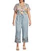 Color:Chambray - Image 3 - Plus Size Pull-On Wide Leg Embroidered Lace Hem Pants