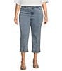 John Mark Plus Size Scalloped Raw Hem 5-Pocket Ankle Jeans, Color:Denim - Image 1