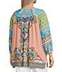 John Mark Plus Size Shirring Printed Scoop Neck 3/4 Sleeve Top, Color:Multi - Image 4