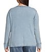 John Mark Plus Size Solid Washed Waffle Knit Split V-Neck Long Sleeve Top - Image 2