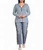 John Mark Plus Size Solid Washed Waffle Knit Split V-Neck Long Sleeve Top - Image 3