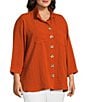 John Mark Plus Size Solid Woven Wire Collared Button Front 3/4 Sleeve Camp Shirt, Color:Spice - Image 3
