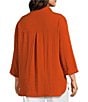 John Mark Plus Size Solid Woven Wire Collared Button Front 3/4 Sleeve Camp Shirt, Color:Spice - Image 4