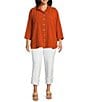John Mark Plus Size Solid Woven Wire Collared Button Front 3/4 Sleeve Camp Shirt, Color:Spice - Image 5