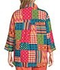 Color:Geometric Multi - Image 2 - Plus Size Solid Woven Wire Collared Button Front 3/4 Sleeve Camp Shirt