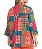 Color:Geometric Multi - Image 5 - Plus Size Solid Woven Wire Collared Button Front 3/4 Sleeve Camp Shirt