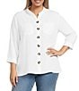 John Mark Plus Size Solid Woven Wire Collared Button Front 3/4 Sleeve Camp Shirt - Image 5