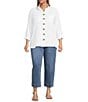 John Mark Plus Size Solid Woven Wire Collared Button Front 3/4 Sleeve Camp Shirt - Image 3