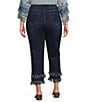 John Mark Plus Size Straight Leg 5-Pocket Fringe Hem Crop Jeans, Color:Dark Indigo - Image 2