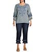John Mark Plus Size Straight Leg 5-Pocket Fringe Hem Crop Jeans, Color:Dark Indigo - Image 3