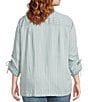 John Mark Plus Size Stripe Wire Collar 3/4 Cinch Tie Sleeve Button Front Blouse - Image 2