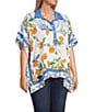 John Mark Plus Size Tropical Fruit Point Collar Short Sleeve Wide Tunic, Color:White - Image 3