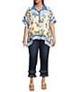 John Mark Plus Size Tropical Fruit Point Collar Short Sleeve Wide Tunic, Color:White - Image 5