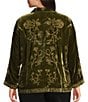 John Mark Plus Size Velvet Embroidered Convertible Collar Long Sleeve Button Front Shirt - Image 2