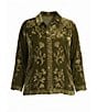 John Mark Plus Size Velvet Embroidered Convertible Collar Long Sleeve Button Front Shirt - Image 5
