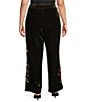 John Mark Plus Size Velvet Floral Embroidered Hem Wide Leg Pull-On Pants - Image 2