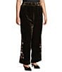 John Mark Plus Size Velvet Floral Embroidered Hem Wide Leg Pull-On Pants - Image 3