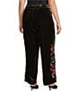John Mark Plus Size Velvet Floral Embroidered Hem Wide Leg Pull-On Pants - Image 4