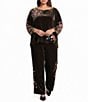 John Mark Plus Size Velvet Floral Embroidered Hem Wide Leg Pull-On Pants - Image 5