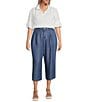 John Mark Plus Size Wide Leg Tulip Hem Cropped Pants, Color:Chambray - Image 5