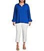 John Mark Plus Size Wire Collar Split V-Neck 3/4 Sleeve Pintuck Detail Top, Color:Cobalt - Image 5