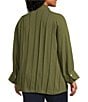 John Mark Plus Size Wire Collar Split V-Neck 3/4 Sleeve Pintuck Detail Top, Color:Dark Olive - Image 8
