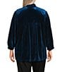 John Mark Plus Size Wire Ruffle Collar 3/4 Puff Sleeve Velvet Tunic, Color:Dark Peacock - Image 2