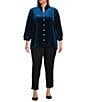 John Mark Plus Size Wire Ruffle Collar 3/4 Puff Sleeve Velvet Tunic, Color:Dark Peacock - Image 5