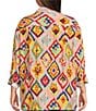 John Mark Plus Size Woven Abstract Diamond Print Point Collar Long Roll-Tab Sleeve Button Front Tunic - Image 2