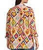 John Mark Plus Size Woven Abstract Diamond Print Point Collar Long Roll-Tab Sleeve Button Front Tunic - Image 4