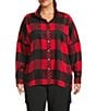 John Mark Plus Size Woven Buffalo Plaid Wire Collar Long Sleeve Hi-Low Hem Button Front Tunic, Color:Red Plaid - Image 1