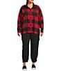 John Mark Plus Size Woven Buffalo Plaid Wire Collar Long Sleeve Hi-Low Hem Button Front Tunic, Color:Red Plaid - Image 5